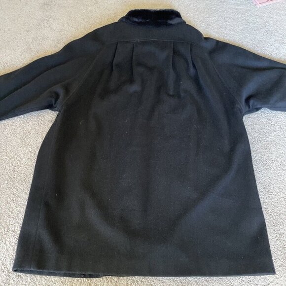 Vintage 70s Lorovi Woman Wool Button Front Coat Sz 2X Black Faux Fur Collar USA - Picture 5 of 13